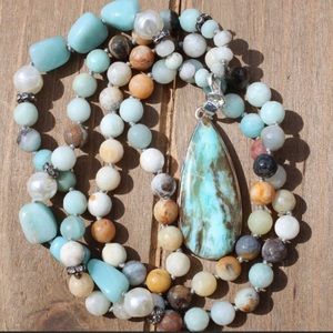 2 for $20!!!! Real stone beaded necklace, hand tied